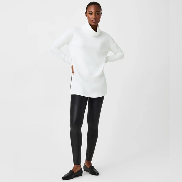 SPANX Faux Leather Leggings Petite Large Black High Rise Stretch Pants - Picture 3 of 7